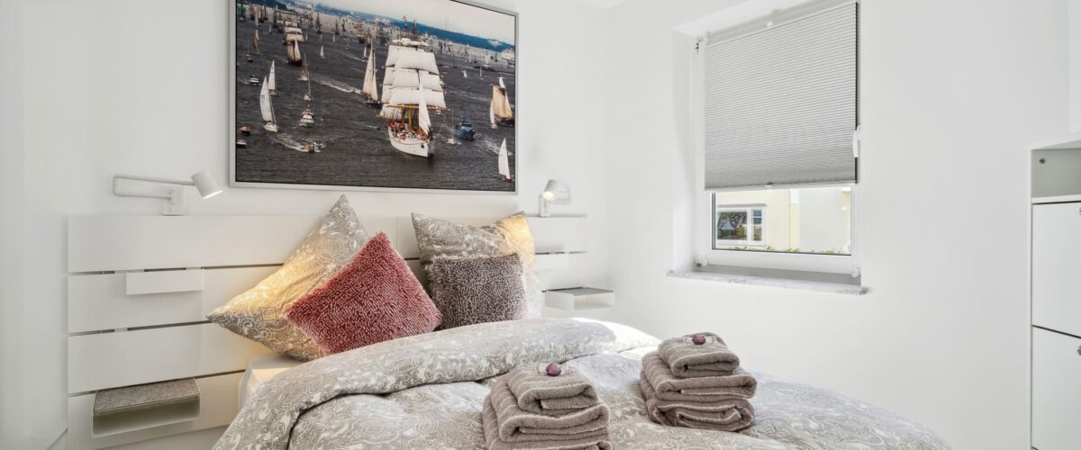 Ferienwohnung Strandliebe Laboe helles neues modernes freundliches Schlafzimmer